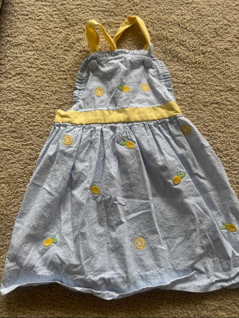 Girls Blue & Yellow Lemon Embroidered Sundress